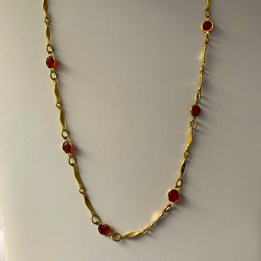 Cute! Gold & Red Rhinestone Necklace